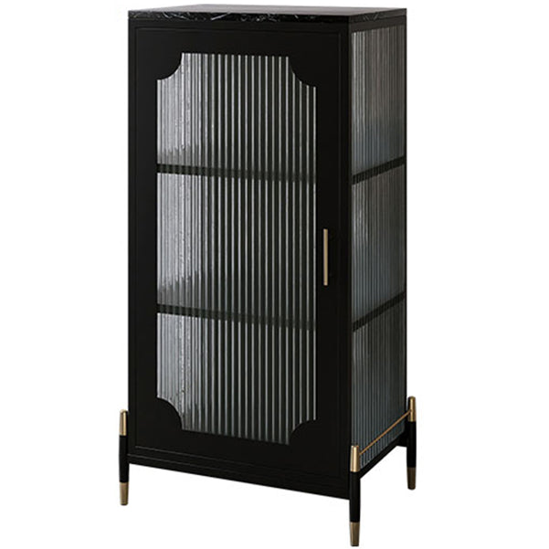 Glass Door Iron Sideboard Modern Server Cabinet with Storage for Living Room 21"L x 14"W x 43"H Textured Black Clearhalo 'buffet_sideboard' 'Buffets & Sideboards' 'furn' 'furn_buffet_sideboard' 'Furniture' 'furniture_buffet_sideboard' 'Kitchen & Dining Furniture' 4993770