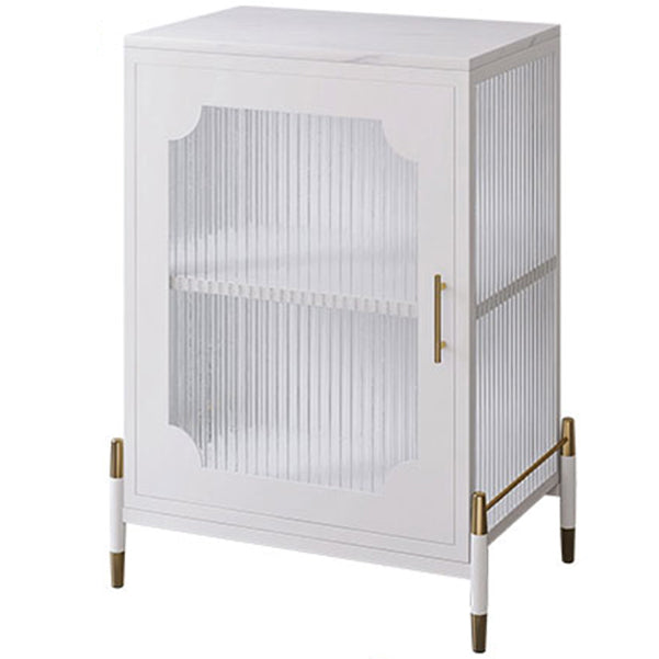 Glass Door Iron Sideboard Modern Server Cabinet with Storage for Living Room 21"L x 14"W x 29"H White-Gold Clearhalo 'buffet_sideboard' 'Buffets & Sideboards' 'furn' 'furn_buffet_sideboard' 'Furniture' 'furniture_buffet_sideboard' 'Kitchen & Dining Furniture' 4993772