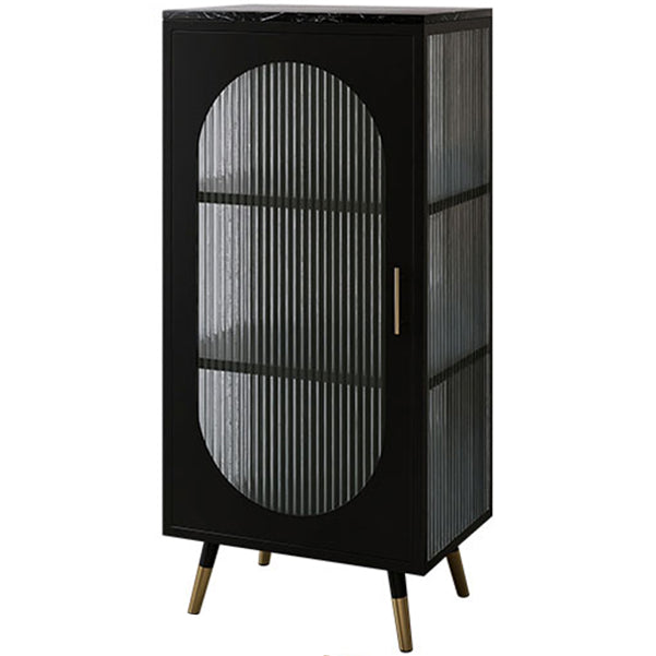 Glass Door Iron Sideboard Modern Server Cabinet with Storage for Living Room 20"L x 14"W x 42"H Black Clearhalo 'buffet_sideboard' 'Buffets & Sideboards' 'furn' 'furn_buffet_sideboard' 'Furniture' 'furniture_buffet_sideboard' 'Kitchen & Dining Furniture' 4993774