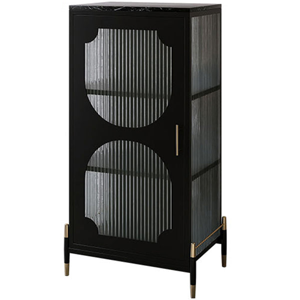 Glass Door Iron Sideboard Modern Server Cabinet with Storage for Living Room 21"L x 14"W x 43"H Gold-Black Clearhalo 'buffet_sideboard' 'Buffets & Sideboards' 'furn' 'furn_buffet_sideboard' 'Furniture' 'furniture_buffet_sideboard' 'Kitchen & Dining Furniture' 4993776