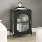 Glass Door Iron Sideboard Modern Server Cabinet with Storage for Living Room 21"L x 14"W x 29"H Textured Black Clearhalo 'buffet_sideboard' 'Buffets & Sideboards' 'furn' 'furn_buffet_sideboard' 'Furniture' 'furniture_buffet_sideboard' 'Kitchen & Dining Furniture' 4993781