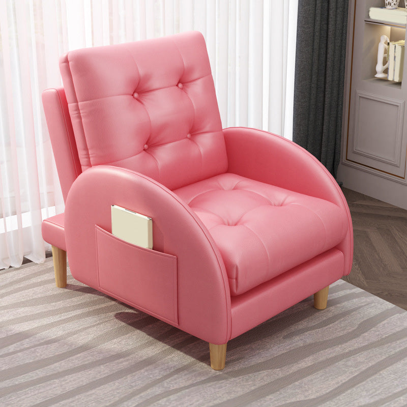 26.37" L x 29.52" W x 37.40" H Accent Armchair with Adjustable Tufted Back Pink PU（Polyurethane） Clearhalo 'Accent Chairs' 'accent_chairs' 'Chairs & Seating' 'furn' 'furn_accent_chairs' 'Furniture' 'furniture_accent_chairs' 'Living Room Furniture' 4993839
