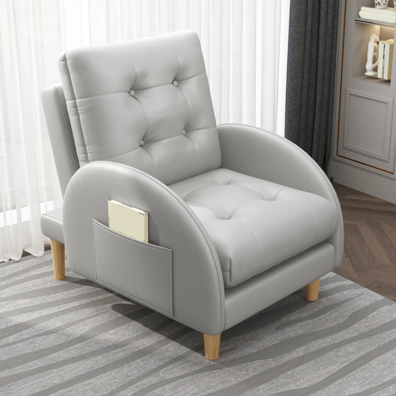 26.37" L x 29.52" W x 37.40" H Accent Armchair with Adjustable Tufted Back Grey PU（Polyurethane） Clearhalo 'Accent Chairs' 'accent_chairs' 'Chairs & Seating' 'furn' 'furn_accent_chairs' 'Furniture' 'furniture_accent_chairs' 'Living Room Furniture' 4993844