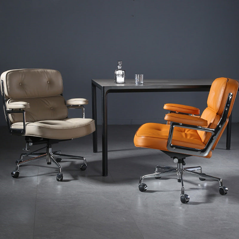 27.16" L x 25.98" W x 36.22" H Genuine Leather Arm Chair with Wheels for Bedroom Clearhalo 'Accent Chairs' 'accent_chairs' 'Chairs & Seating' 'Furniture' 'furniture_accent_chairs' 'Living Room Furniture' 4993924