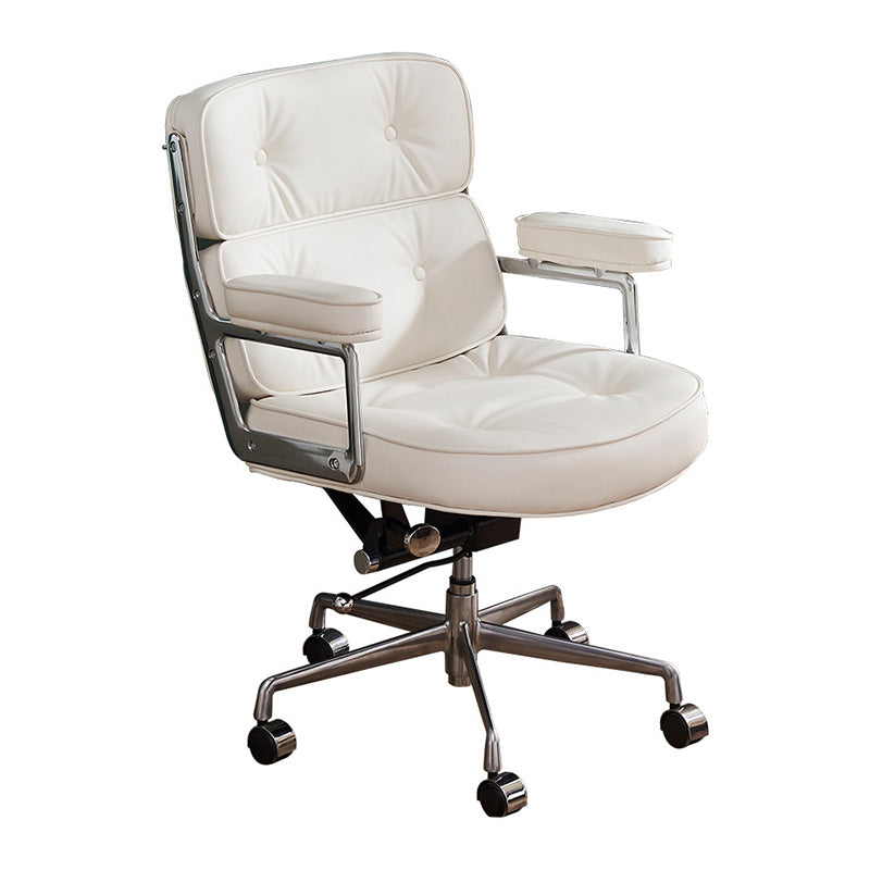 27.16" L x 25.98" W x 36.22" H Genuine Leather Arm Chair with Wheels for Bedroom Cream Silver Clearhalo 'Accent Chairs' 'accent_chairs' 'Chairs & Seating' 'Furniture' 'furniture_accent_chairs' 'Living Room Furniture' 4993926