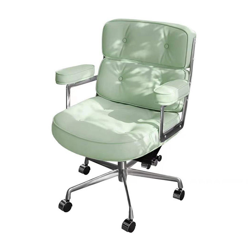 27.16" L x 25.98" W x 36.22" H Genuine Leather Arm Chair with Wheels for Bedroom Mint Green Silver Clearhalo 'Accent Chairs' 'accent_chairs' 'Chairs & Seating' 'Furniture' 'furniture_accent_chairs' 'Living Room Furniture' 4993927