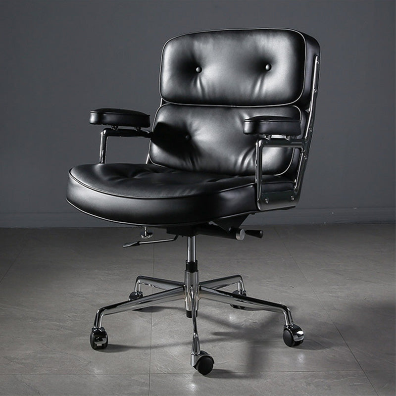 27.16" L x 25.98" W x 36.22" H Genuine Leather Arm Chair with Wheels for Bedroom Black Silver Clearhalo 'Accent Chairs' 'accent_chairs' 'Chairs & Seating' 'Furniture' 'furniture_accent_chairs' 'Living Room Furniture' 4993932