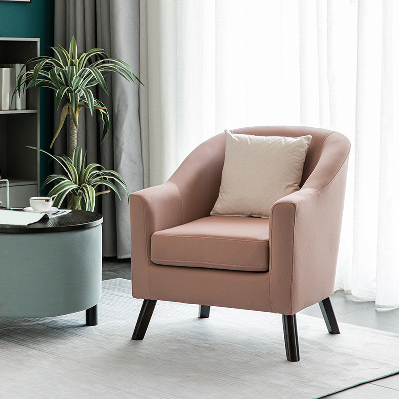 26.77" L * 27.55" W * 32.67" H Bonded Leather Barrel Accent Chair Sloped Arms Barrel Chair Pink Clearhalo 'Accent Chairs' 'accent_chairs' 'Chairs & Seating' 'furn' 'furn_accent_chairs' 'Furniture' 'furniture_accent_chairs' 'Living Room Furniture' 4993947