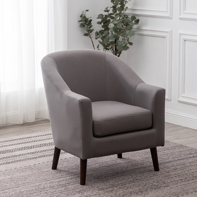 26.77" L * 27.55" W * 32.67" H Bonded Leather Barrel Accent Chair Sloped Arms Barrel Chair Grey Clearhalo 'Accent Chairs' 'accent_chairs' 'Chairs & Seating' 'furn' 'furn_accent_chairs' 'Furniture' 'furniture_accent_chairs' 'Living Room Furniture' 4993948