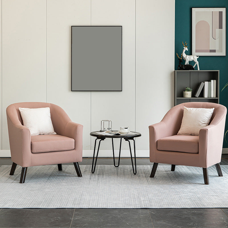 26.77" L * 27.55" W * 32.67" H Bonded Leather Barrel Accent Chair Sloped Arms Barrel Chair Clearhalo 'Accent Chairs' 'accent_chairs' 'Chairs & Seating' 'furn' 'furn_accent_chairs' 'Furniture' 'furniture_accent_chairs' 'Living Room Furniture' 4993950