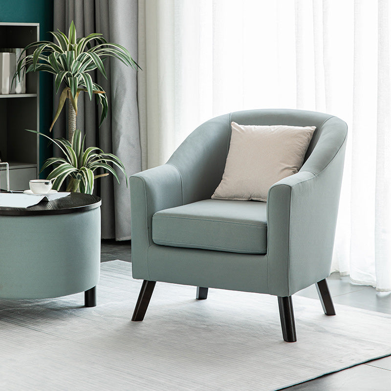 26.77" L * 27.55" W * 32.67" H Bonded Leather Barrel Accent Chair Sloped Arms Barrel Chair Blue Clearhalo 'Accent Chairs' 'accent_chairs' 'Chairs & Seating' 'furn' 'furn_accent_chairs' 'Furniture' 'furniture_accent_chairs' 'Living Room Furniture' 4993954