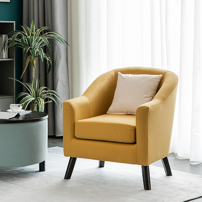 26.77" L * 27.55" W * 32.67" H Bonded Leather Barrel Accent Chair Sloped Arms Barrel Chair Yellow Clearhalo 'Accent Chairs' 'accent_chairs' 'Chairs & Seating' 'furn' 'furn_accent_chairs' 'Furniture' 'furniture_accent_chairs' 'Living Room Furniture' 4993956
