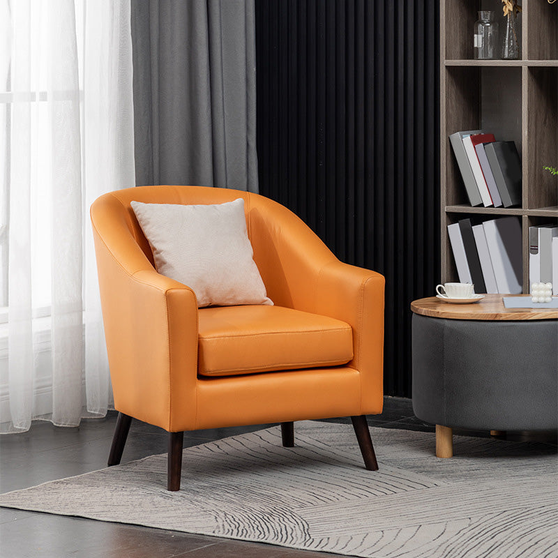 26.77" L * 27.55" W * 32.67" H Bonded Leather Barrel Accent Chair Sloped Arms Barrel Chair Orange Clearhalo 'Accent Chairs' 'accent_chairs' 'Chairs & Seating' 'furn' 'furn_accent_chairs' 'Furniture' 'furniture_accent_chairs' 'Living Room Furniture' 4993958