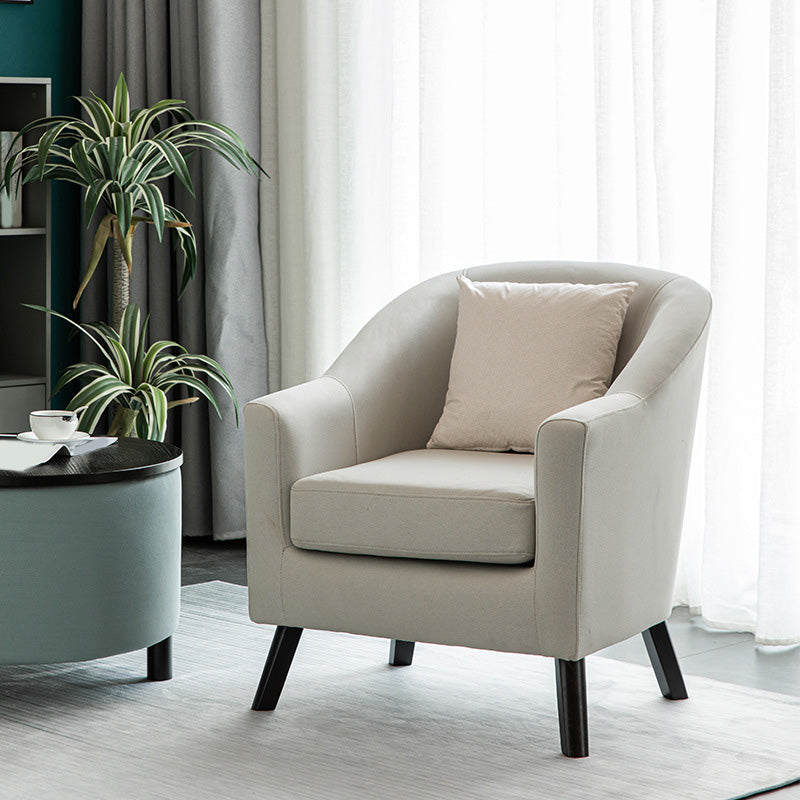 26.77" L * 27.55" W * 32.67" H Bonded Leather Barrel Accent Chair Sloped Arms Barrel Chair Off-White Clearhalo 'Accent Chairs' 'accent_chairs' 'Chairs & Seating' 'furn' 'furn_accent_chairs' 'Furniture' 'furniture_accent_chairs' 'Living Room Furniture' 4993960