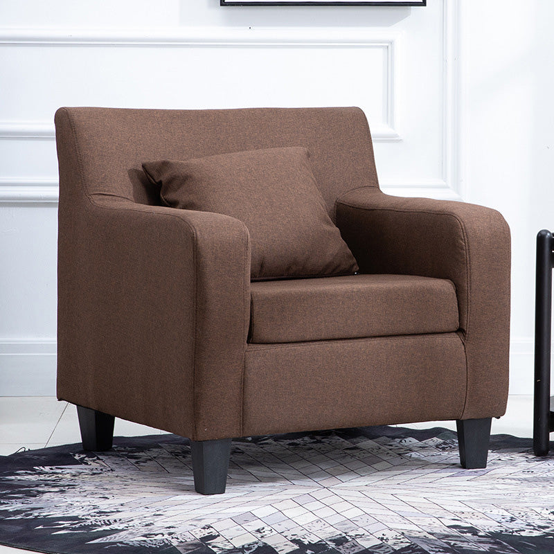 24.4"Wide Linen/Faux Leather Arm Chair with Pillow Back and Basic Four Legs Coffee Clearhalo 'Accent Chairs' 'accent_chairs' 'Chairs & Seating' 'Furniture' 'furniture_accent_chairs' 'Living Room Furniture' 4994045