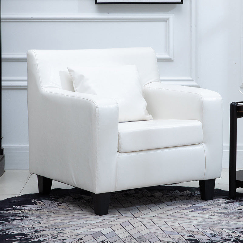 24.4"Wide Linen/Faux Leather Arm Chair with Pillow Back and Basic Four Legs White Without Slipcover Clearhalo 'Accent Chairs' 'accent_chairs' 'Chairs & Seating' 'furn' 'furn_accent_chairs' 'Furniture' 'furniture_accent_chairs' 'Living Room Furniture' 4994046_6211d94f-4572-4679-8f45-b74a0242d0a9