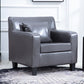 24.4"Wide Linen/Faux Leather Arm Chair with Pillow Back and Basic Four Legs Smoke Gray Without Slipcover Clearhalo 'Accent Chairs' 'accent_chairs' 'Chairs & Seating' 'Furniture' 'furniture_accent_chairs' 'Living Room Furniture' 4994050