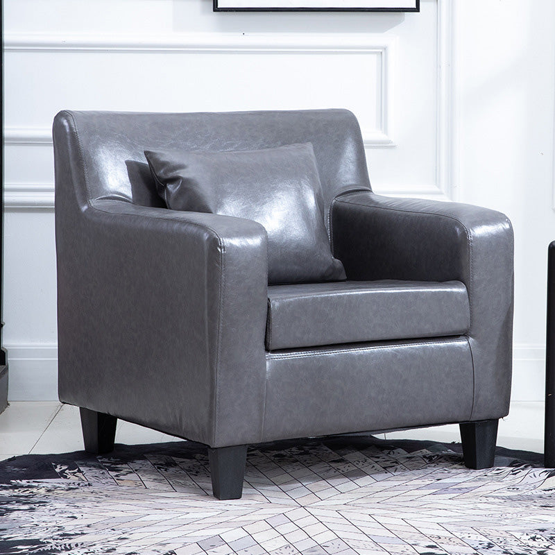 24.4"Wide Linen/Faux Leather Arm Chair with Pillow Back and Basic Four Legs Smoke Gray Without Slipcover Clearhalo 'Accent Chairs' 'accent_chairs' 'Chairs & Seating' 'furn' 'furn_accent_chairs' 'Furniture' 'furniture_accent_chairs' 'Living Room Furniture' 4994050_c27aa8a2-cf65-47a1-99f0-255cdbf10a18