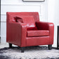 24.4"Wide Linen/Faux Leather Arm Chair with Pillow Back and Basic Four Legs Red Without Slipcover Clearhalo 'Accent Chairs' 'accent_chairs' 'Chairs & Seating' 'Furniture' 'furniture_accent_chairs' 'Living Room Furniture' 4994051