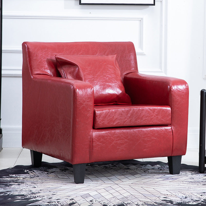 24.4"Wide Linen/Faux Leather Arm Chair with Pillow Back and Basic Four Legs Red Without Slipcover Clearhalo 'Accent Chairs' 'accent_chairs' 'Chairs & Seating' 'furn' 'furn_accent_chairs' 'Furniture' 'furniture_accent_chairs' 'Living Room Furniture' 4994051_6720d7dc-fbf6-4b18-a9f5-00b9ee5c76b3
