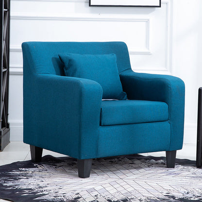 24.4"Wide Linen/Faux Leather Arm Chair with Pillow Back and Basic Four Legs Lake Blue Clearhalo 'Accent Chairs' 'accent_chairs' 'Chairs & Seating' 'Furniture' 'furniture_accent_chairs' 'Living Room Furniture' 4994053