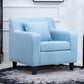 24.4"Wide Linen/Faux Leather Arm Chair with Pillow Back and Basic Four Legs Blue Clearhalo 'Accent Chairs' 'accent_chairs' 'Chairs & Seating' 'Furniture' 'furniture_accent_chairs' 'Living Room Furniture' 4994056