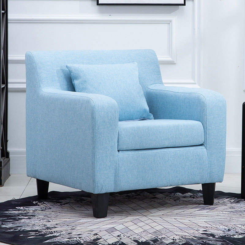 24.4"Wide Linen/Faux Leather Arm Chair with Pillow Back and Basic Four Legs Blue Clearhalo 'Accent Chairs' 'accent_chairs' 'Chairs & Seating' 'furn' 'furn_accent_chairs' 'Furniture' 'furniture_accent_chairs' 'Living Room Furniture' 4994056_799ae1dc-464b-4519-951c-799e7dbf382c