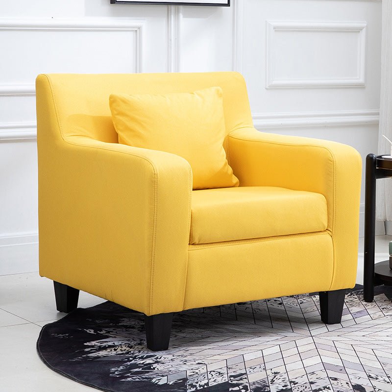 24.4"Wide Linen/Faux Leather Arm Chair with Pillow Back and Basic Four Legs Yellow Clearhalo 'Accent Chairs' 'accent_chairs' 'Chairs & Seating' 'furn' 'furn_accent_chairs' 'Furniture' 'furniture_accent_chairs' 'Living Room Furniture' 4994059_9b019576-7532-4933-99b7-3bc051dbedc2