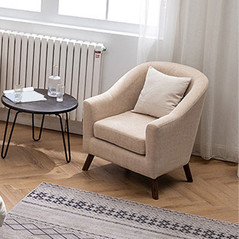 26.77" L x 27.55" W x 32.67" H Linen Barrel Accent Chair Sloped Arms Barrel Chair Beige Clearhalo 'Accent Chairs' 'accent_chairs' 'Chairs & Seating' 'furn' 'furn_accent_chairs' 'Furniture' 'furniture_accent_chairs' 'Living Room Furniture' 4994063