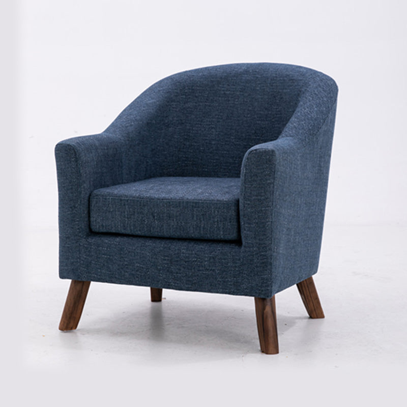26.77" L x 27.55" W x 32.67" H Linen Barrel Accent Chair Sloped Arms Barrel Chair Dark Blue Clearhalo 'Accent Chairs' 'accent_chairs' 'Chairs & Seating' 'furn' 'furn_accent_chairs' 'Furniture' 'furniture_accent_chairs' 'Living Room Furniture' 4994064