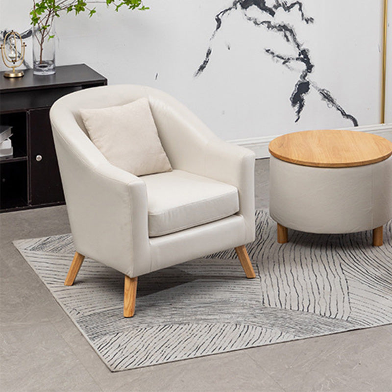 26.77" L x 27.55" W x 32.67" H Linen Barrel Accent Chair Sloped Arms Barrel Chair Off-White Clearhalo 'Accent Chairs' 'accent_chairs' 'Chairs & Seating' 'furn' 'furn_accent_chairs' 'Furniture' 'furniture_accent_chairs' 'Living Room Furniture' 4994065