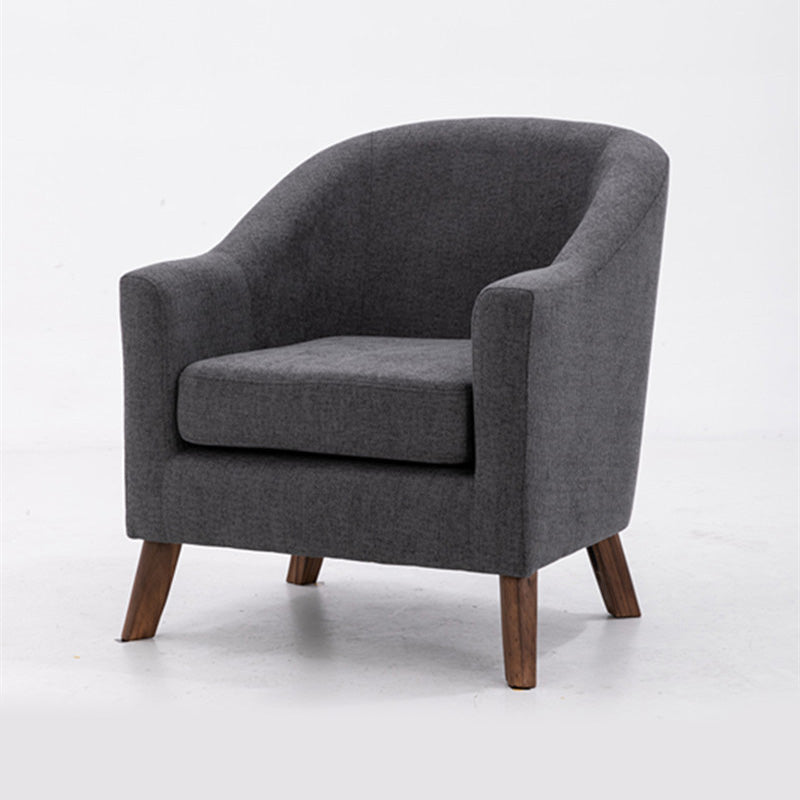 26.77" L x 27.55" W x 32.67" H Linen Barrel Accent Chair Sloped Arms Barrel Chair Dark Gray Clearhalo 'Accent Chairs' 'accent_chairs' 'Chairs & Seating' 'furn' 'furn_accent_chairs' 'Furniture' 'furniture_accent_chairs' 'Living Room Furniture' 4994072