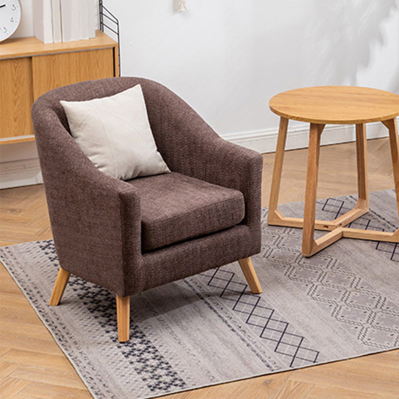 26.77" L x 27.55" W x 32.67" H Linen Barrel Accent Chair Sloped Arms Barrel Chair Light Coffee Clearhalo 'Accent Chairs' 'accent_chairs' 'Chairs & Seating' 'furn' 'furn_accent_chairs' 'Furniture' 'furniture_accent_chairs' 'Living Room Furniture' 4994073