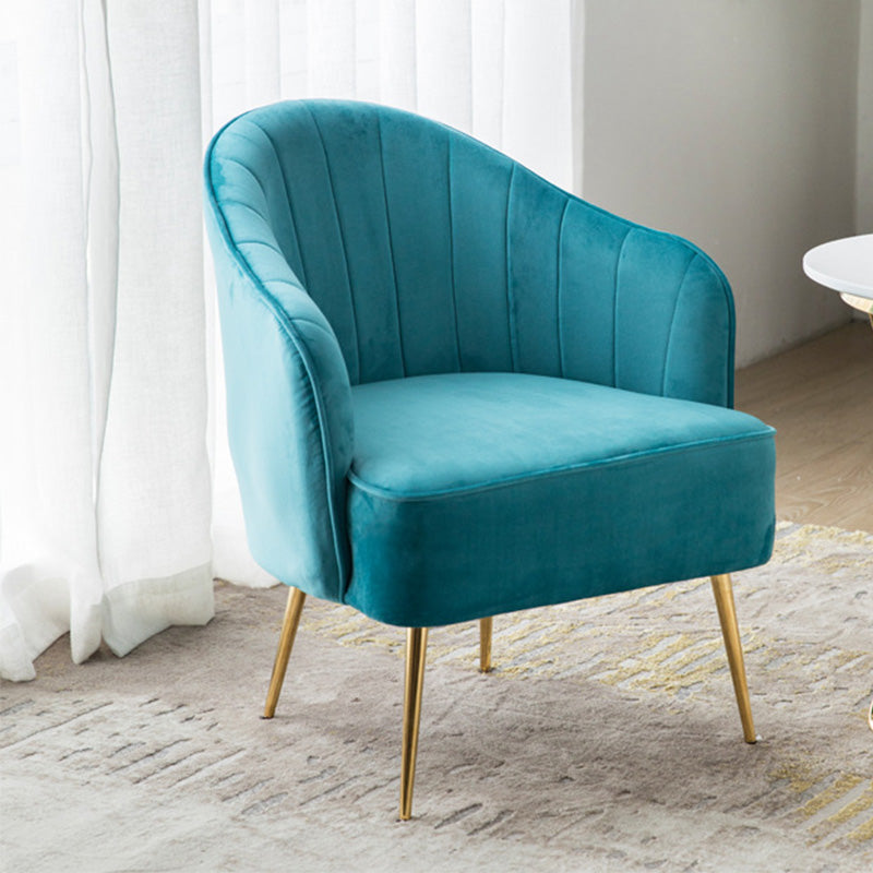 24.4"Wide Velvet Sloped Arms Barrel Chair with Basic Four Legs and Sewn Pillow Back Lake Blue Brass Gold Clearhalo 'Accent Chairs' 'accent_chairs' 'Chairs & Seating' 'furn' 'furn_accent_chairs' 'Furniture' 'furniture_accent_chairs' 'Living Room Furniture' 4994080