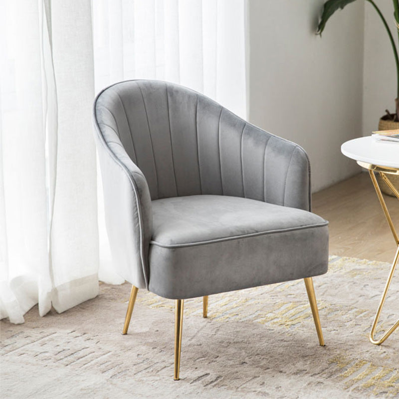 24.4"Wide Velvet Sloped Arms Barrel Chair with Basic Four Legs and Sewn Pillow Back Grey Brass Gold Clearhalo 'Accent Chairs' 'accent_chairs' 'Chairs & Seating' 'furn' 'furn_accent_chairs' 'Furniture' 'furniture_accent_chairs' 'Living Room Furniture' 4994081