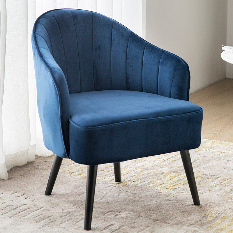 24.4"Wide Velvet Sloped Arms Barrel Chair with Basic Four Legs and Sewn Pillow Back Royal Blue Black Clearhalo 'Accent Chairs' 'accent_chairs' 'Chairs & Seating' 'furn' 'furn_accent_chairs' 'Furniture' 'furniture_accent_chairs' 'Living Room Furniture' 4994089