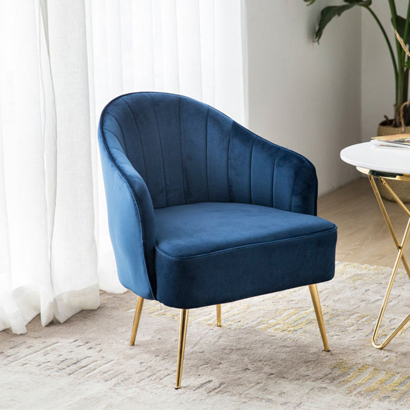 24.4"Wide Velvet Sloped Arms Barrel Chair with Basic Four Legs and Sewn Pillow Back Royal Blue Brass Gold Clearhalo 'Accent Chairs' 'accent_chairs' 'Chairs & Seating' 'furn' 'furn_accent_chairs' 'Furniture' 'furniture_accent_chairs' 'Living Room Furniture' 4994091