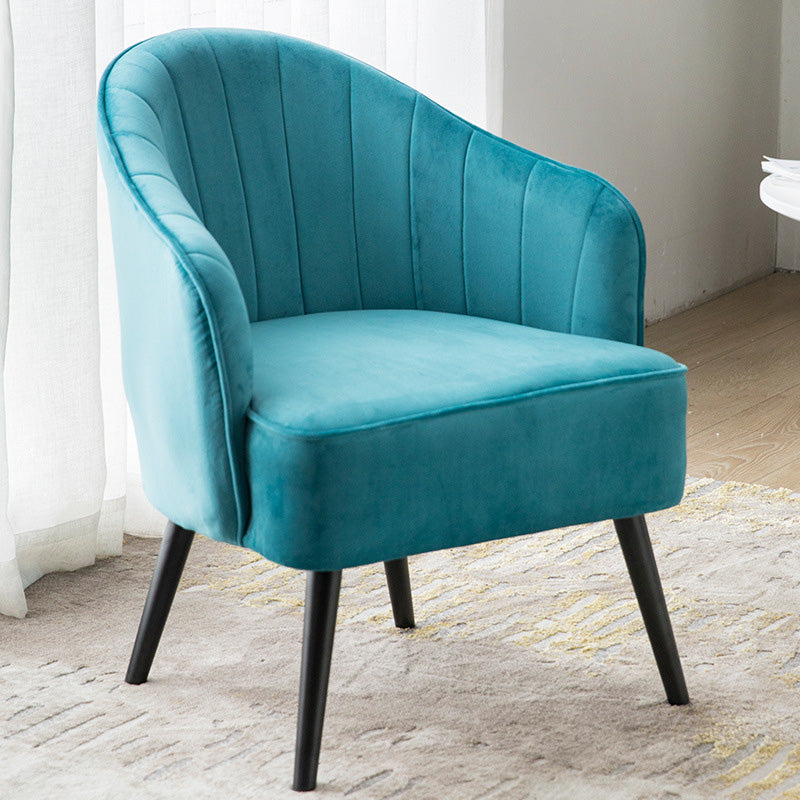 24.4"Wide Velvet Sloped Arms Barrel Chair with Basic Four Legs and Sewn Pillow Back Lake Blue Black Clearhalo 'Accent Chairs' 'accent_chairs' 'Chairs & Seating' 'furn' 'furn_accent_chairs' 'Furniture' 'furniture_accent_chairs' 'Living Room Furniture' 4994092