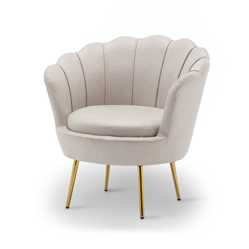 28.74" L x 28.74" W Velvet/Bonded Leather Barrel Accent Chair Sewn Pillow Back Chair Off-White Faux Leather Clearhalo 'Accent Chairs' 'accent_chairs' 'Chairs & Seating' 'furn' 'furn_accent_chairs' 'Furniture' 'furniture_accent_chairs' 'Living Room Furniture' 4994096