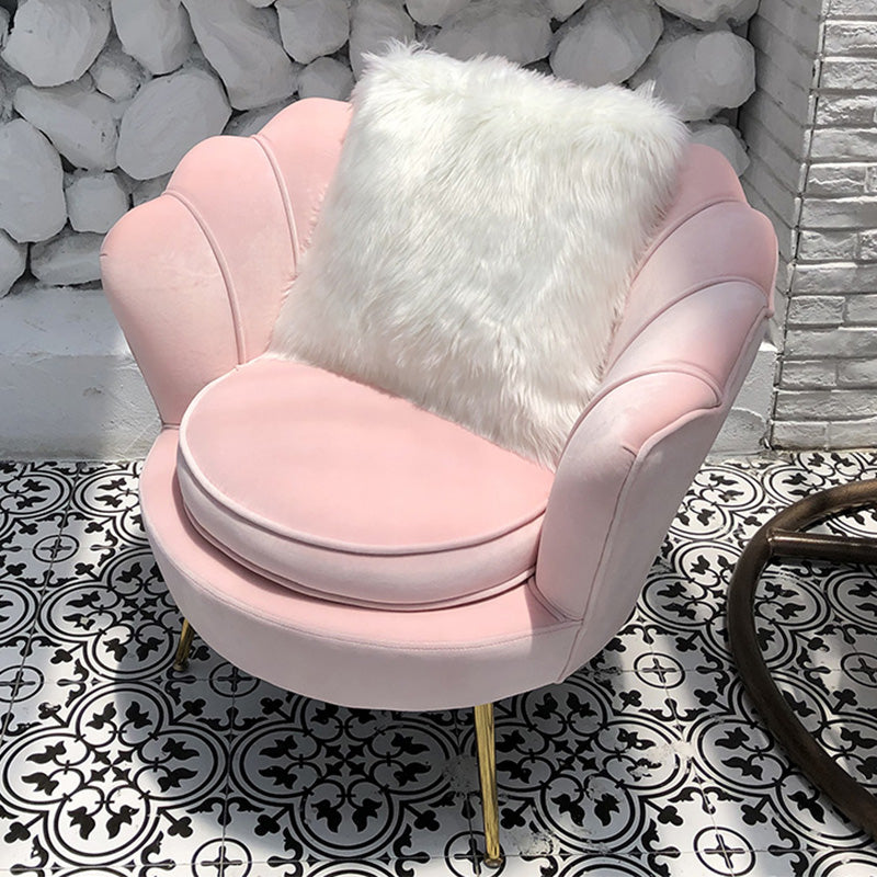 28.74" L x 28.74" W Velvet/Bonded Leather Barrel Accent Chair Sewn Pillow Back Chair Pink Velvet Clearhalo 'Accent Chairs' 'accent_chairs' 'Chairs & Seating' 'furn' 'furn_accent_chairs' 'Furniture' 'furniture_accent_chairs' 'Living Room Furniture' 4994097