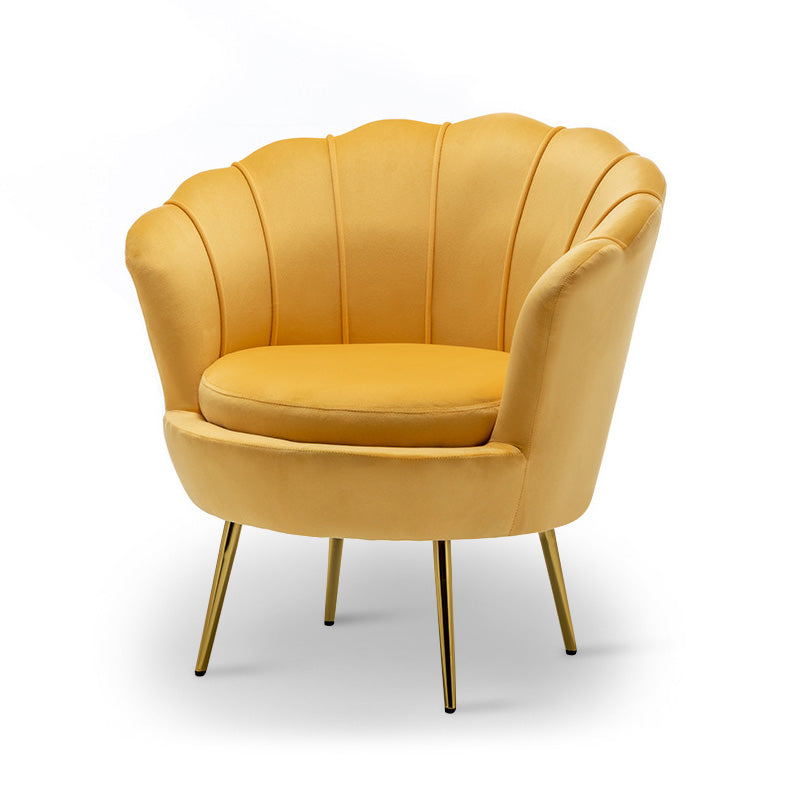 28.74" L x 28.74" W Velvet/Bonded Leather Barrel Accent Chair Sewn Pillow Back Chair Yellow Velvet Clearhalo 'Accent Chairs' 'accent_chairs' 'Chairs & Seating' 'furn' 'furn_accent_chairs' 'Furniture' 'furniture_accent_chairs' 'Living Room Furniture' 4994109