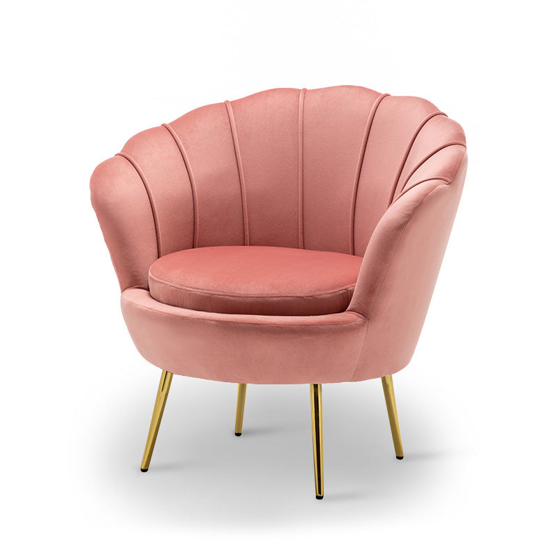 28.74" L x 28.74" W Velvet/Bonded Leather Barrel Accent Chair Sewn Pillow Back Chair Orange Pink Velvet Clearhalo 'Accent Chairs' 'accent_chairs' 'Chairs & Seating' 'furn' 'furn_accent_chairs' 'Furniture' 'furniture_accent_chairs' 'Living Room Furniture' 4994112