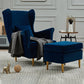 30.70" L x 37.79" W x 39.76" H Fabric Wingback Chair Metal Four Leg Accent Chair Blue With Ottoman Clearhalo 'Accent Chairs' 'accent_chairs' 'Chairs & Seating' 'furn' 'furn_accent_chairs' 'Furniture' 'furniture_accent_chairs' 'Living Room Furniture' 4994194