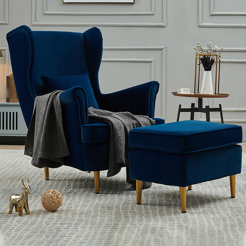 30.70" L x 37.79" W x 39.76" H Fabric Wingback Chair Metal Four Leg Accent Chair Blue With Ottoman Clearhalo 'Accent Chairs' 'accent_chairs' 'Chairs & Seating' 'furn' 'furn_accent_chairs' 'Furniture' 'furniture_accent_chairs' 'Living Room Furniture' 4994194