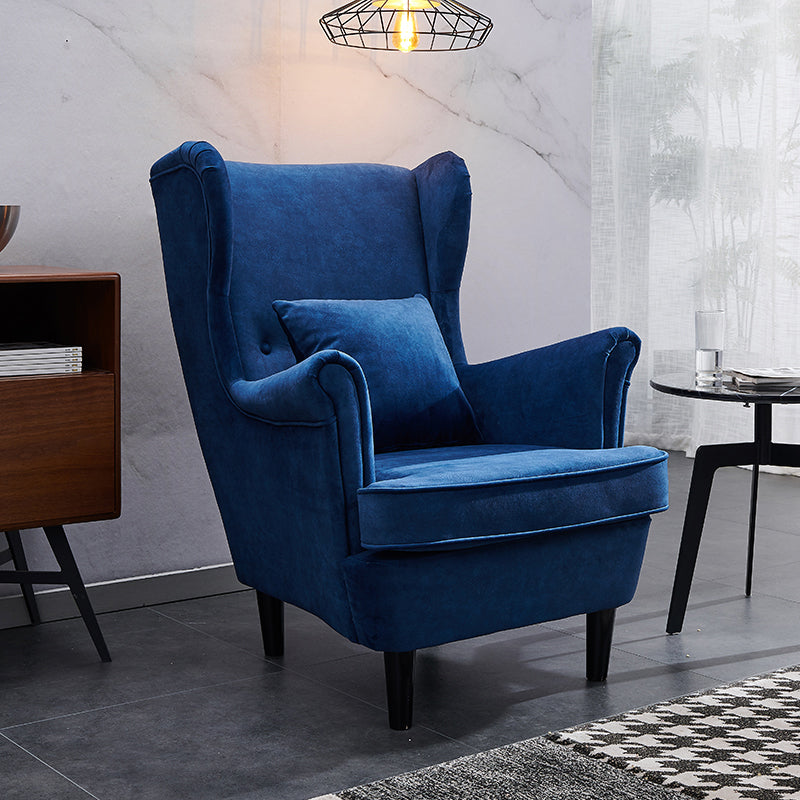 30.70" L x 37.79" W x 39.76" H Fabric Wingback Chair Metal Four Leg Accent Chair Blue Without Ottoman Clearhalo 'Accent Chairs' 'accent_chairs' 'Chairs & Seating' 'furn' 'furn_accent_chairs' 'Furniture' 'furniture_accent_chairs' 'Living Room Furniture' 4994198