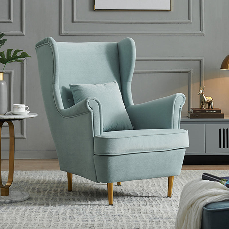 30.70" L x 37.79" W x 39.76" H Fabric Wingback Chair Metal Four Leg Accent Chair Sky Blue Without Ottoman Clearhalo 'Accent Chairs' 'accent_chairs' 'Chairs & Seating' 'furn' 'furn_accent_chairs' 'Furniture' 'furniture_accent_chairs' 'Living Room Furniture' 4994201