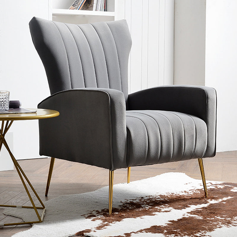 Scandinavian Accent Chair Velvet Wingback Chair with Sewn Pillow Back and Basic Four Legs Grey Clearhalo 'Accent Chairs' 'accent_chairs' 'Chairs & Seating' 'furn' 'furn_accent_chairs' 'Furniture' 'furniture_accent_chairs' 'Living Room Furniture' 4994240