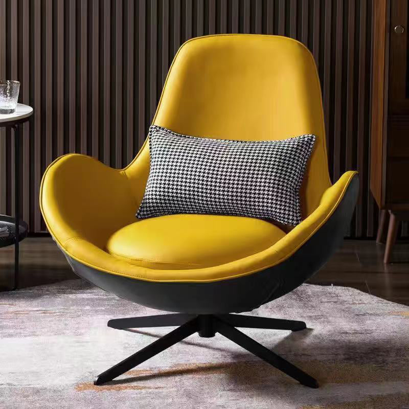 33.07" L x 30.31" W x 33.46" H Faux Leather Flared Arms Chair for Bedroom Grey Orange Clearhalo 'Accent Chairs' 'accent_chairs' 'Chairs & Seating' 'furn' 'furn_accent_chairs' 'Furniture' 'furniture_accent_chairs' 'Living Room Furniture' 4994278