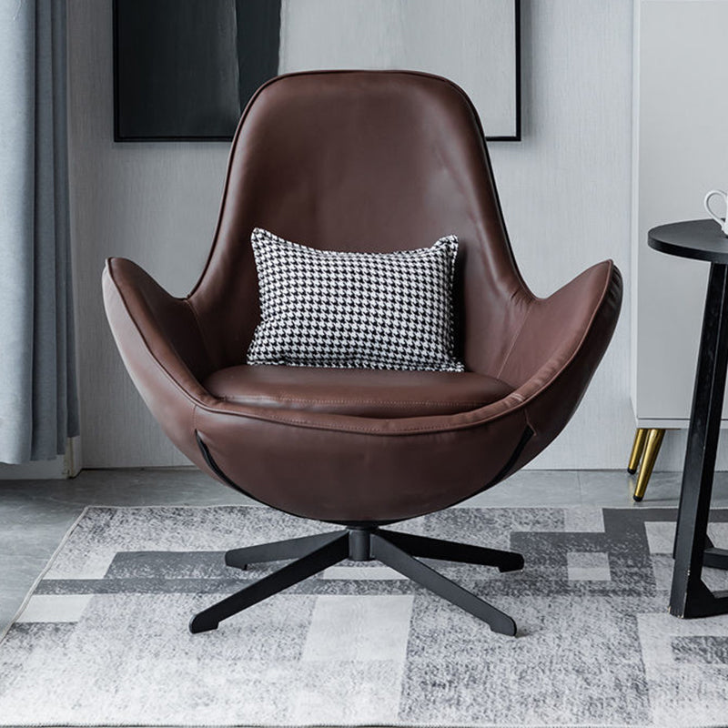 33.07" L x 30.31" W x 33.46" H Faux Leather Flared Arms Chair for Bedroom Dark Coffee Clearhalo 'Accent Chairs' 'accent_chairs' 'Chairs & Seating' 'furn' 'furn_accent_chairs' 'Furniture' 'furniture_accent_chairs' 'Living Room Furniture' 4994280