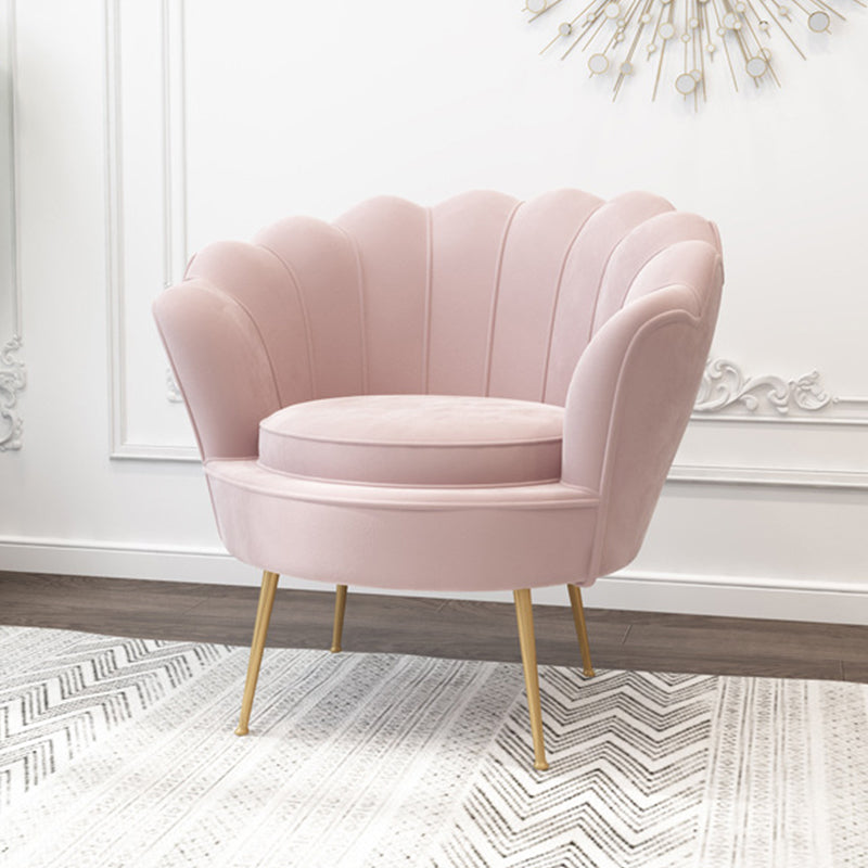 28.74" L x 28.74" W x 30.70" H Barrel Chair Sewn Pillow Back Accent Chair Pink Suede Clearhalo 'Accent Chairs' 'accent_chairs' 'Chairs & Seating' 'furn' 'furn_accent_chairs' 'Furniture' 'furniture_accent_chairs' 'Living Room Furniture' 4994287
